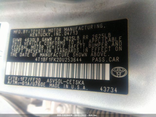 Photo 8 VIN: 4T1BF1FK2DU253644 - TOYOTA CAMRY 