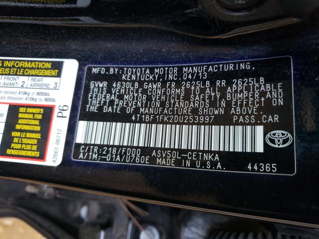 Photo 9 VIN: 4T1BF1FK2DU253997 - TOYOTA CAMRY L 