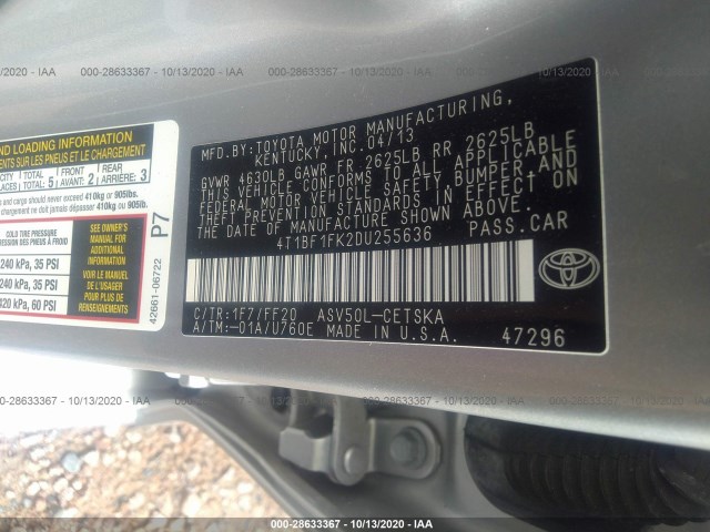 Photo 8 VIN: 4T1BF1FK2DU255636 - TOYOTA CAMRY 