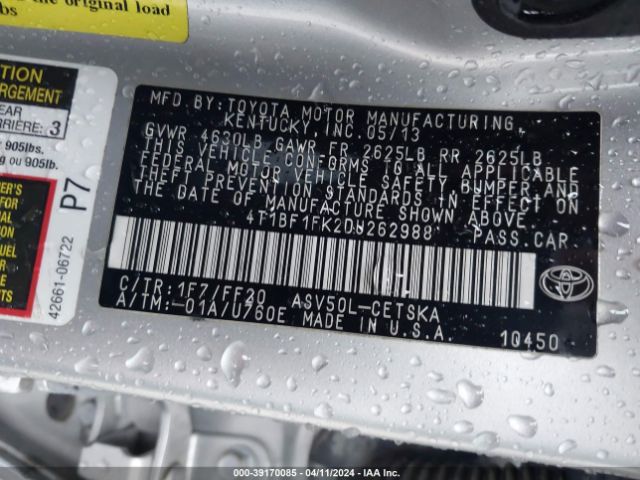 Photo 8 VIN: 4T1BF1FK2DU262988 - TOYOTA CAMRY 