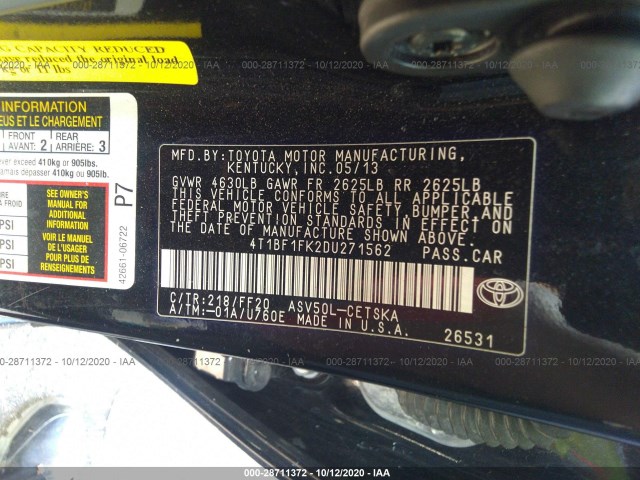 Photo 8 VIN: 4T1BF1FK2DU271562 - TOYOTA CAMRY 