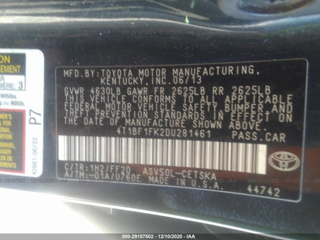 Photo 8 VIN: 4T1BF1FK2DU281461 - TOYOTA CAMRY 