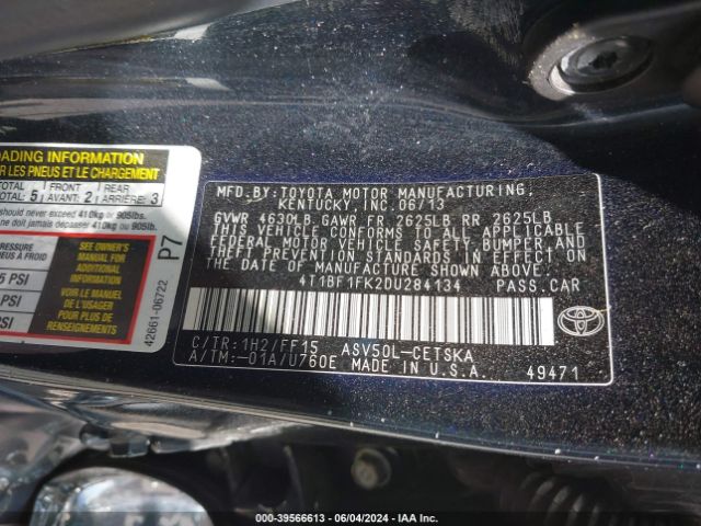 Photo 8 VIN: 4T1BF1FK2DU284134 - TOYOTA CAMRY 