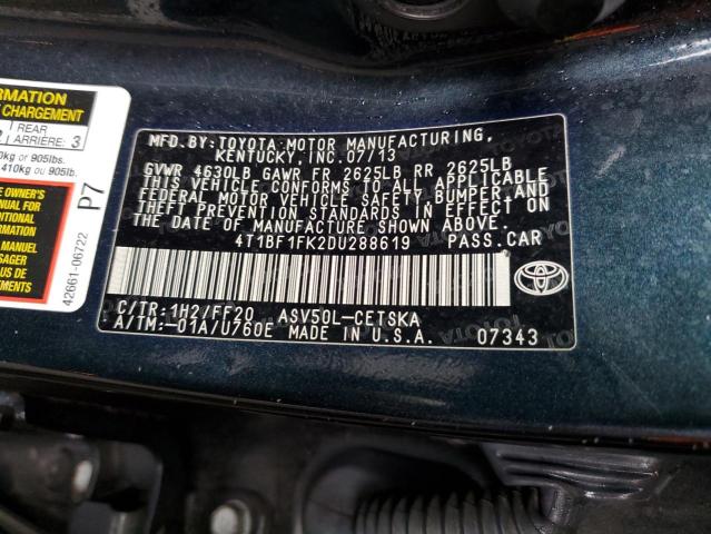 Photo 12 VIN: 4T1BF1FK2DU288619 - TOYOTA CAMRY L 