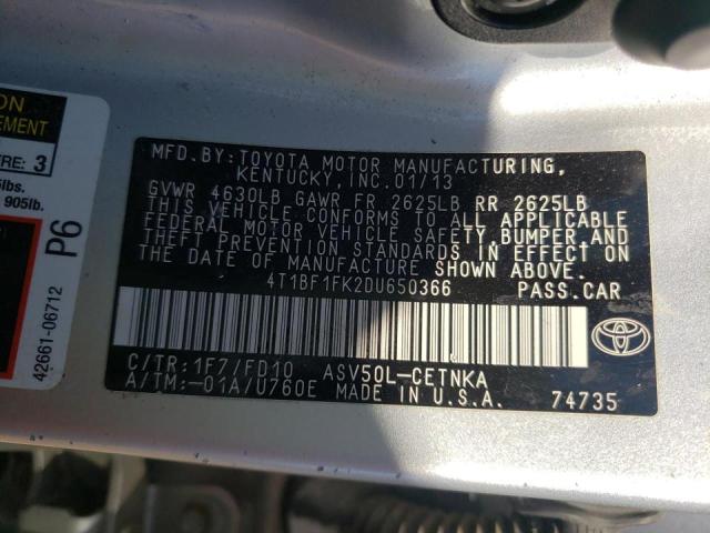 Photo 9 VIN: 4T1BF1FK2DU650366 - TOYOTA CAMRY L 