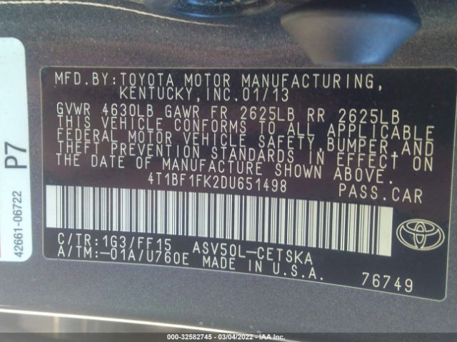 Photo 8 VIN: 4T1BF1FK2DU651498 - TOYOTA CAMRY 