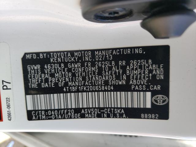 Photo 9 VIN: 4T1BF1FK2DU658404 - TOYOTA CAMRY L 