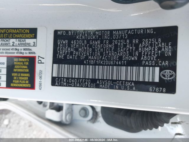 Photo 8 VIN: 4T1BF1FK2DU674411 - TOYOTA CAMRY 