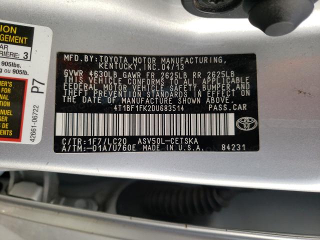 Photo 9 VIN: 4T1BF1FK2DU683514 - TOYOTA CAMRY L 