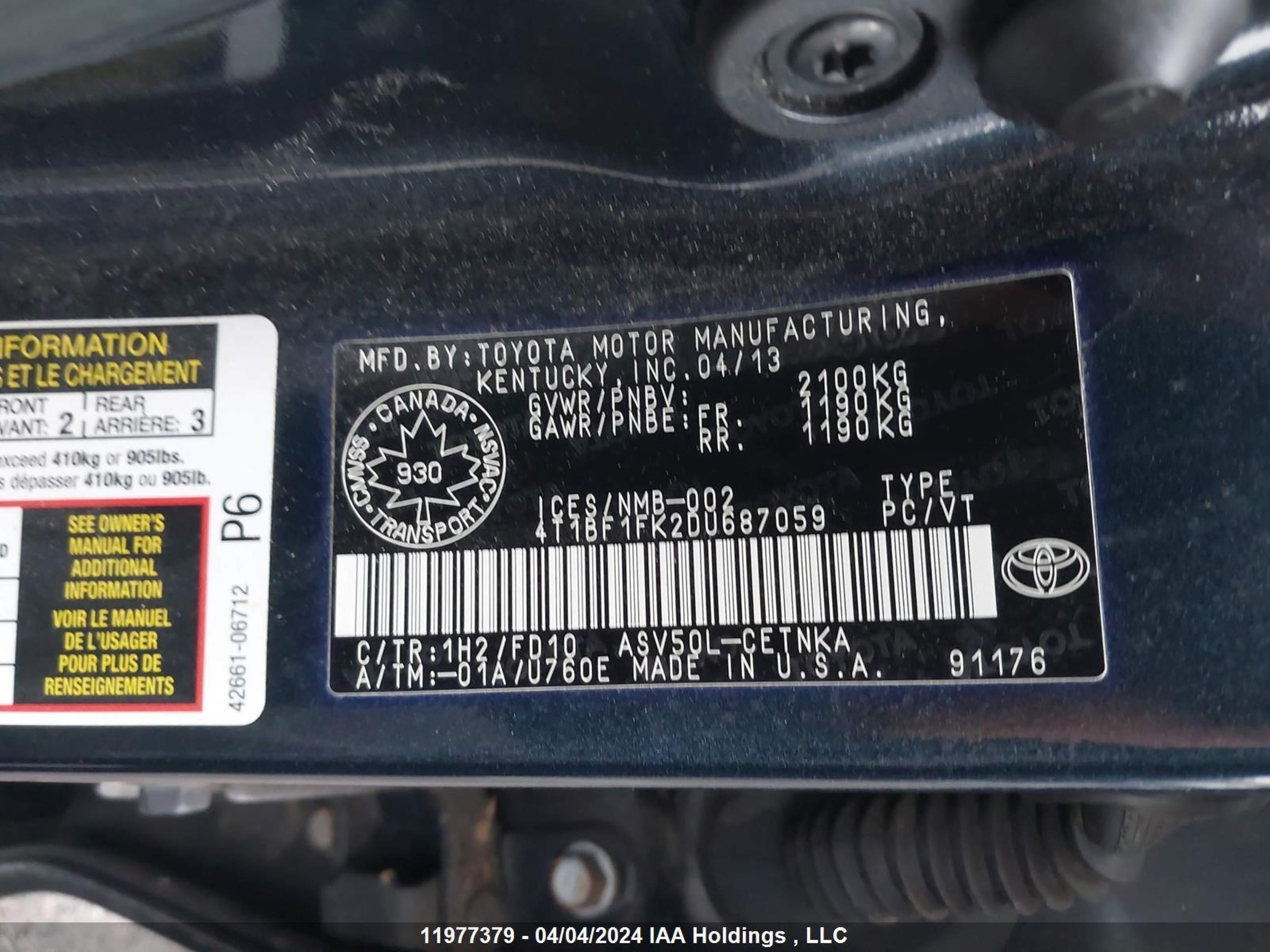 Photo 8 VIN: 4T1BF1FK2DU687059 - TOYOTA CAMRY 