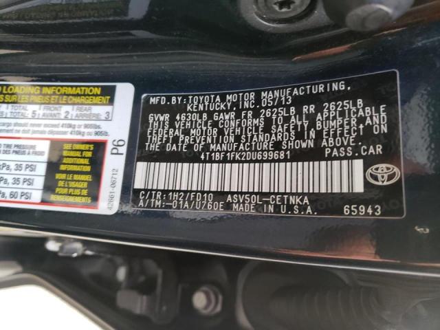 Photo 9 VIN: 4T1BF1FK2DU699681 - TOYOTA CAMRY L 