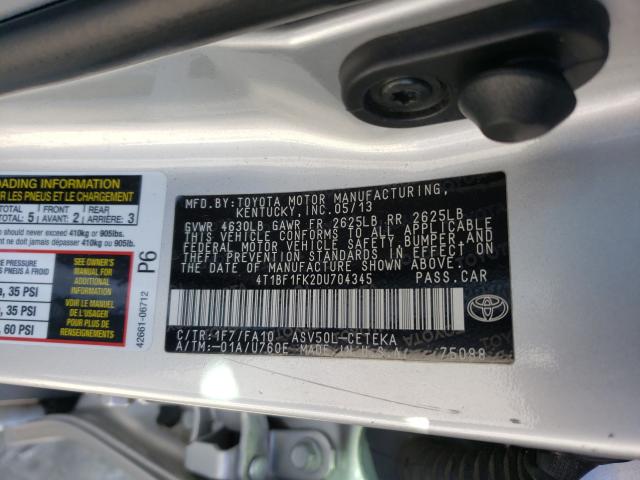 Photo 9 VIN: 4T1BF1FK2DU704345 - TOYOTA CAMRY L 