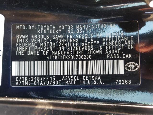 Photo 9 VIN: 4T1BF1FK2DU706290 - TOYOTA CAMRY L 