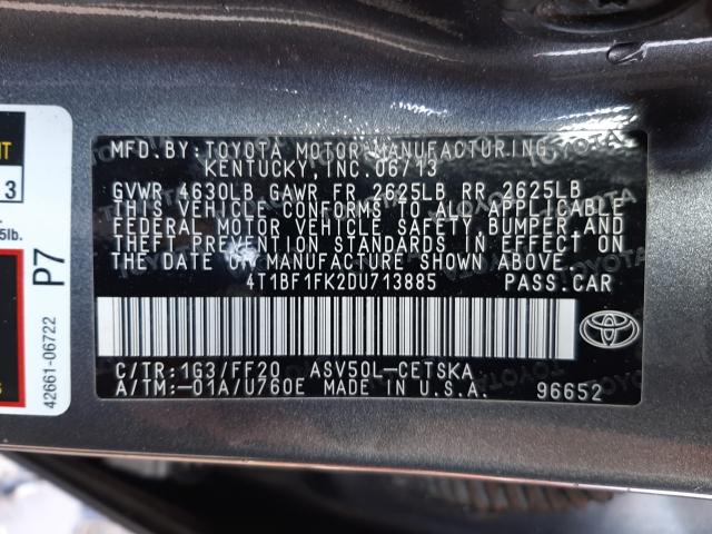 Photo 9 VIN: 4T1BF1FK2DU713885 - TOYOTA CAMRY L 