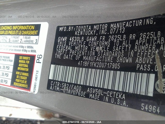 Photo 8 VIN: 4T1BF1FK2DU717905 - TOYOTA CAMRY 