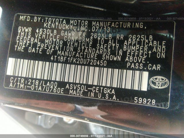 Photo 8 VIN: 4T1BF1FK2DU720450 - TOYOTA CAMRY 