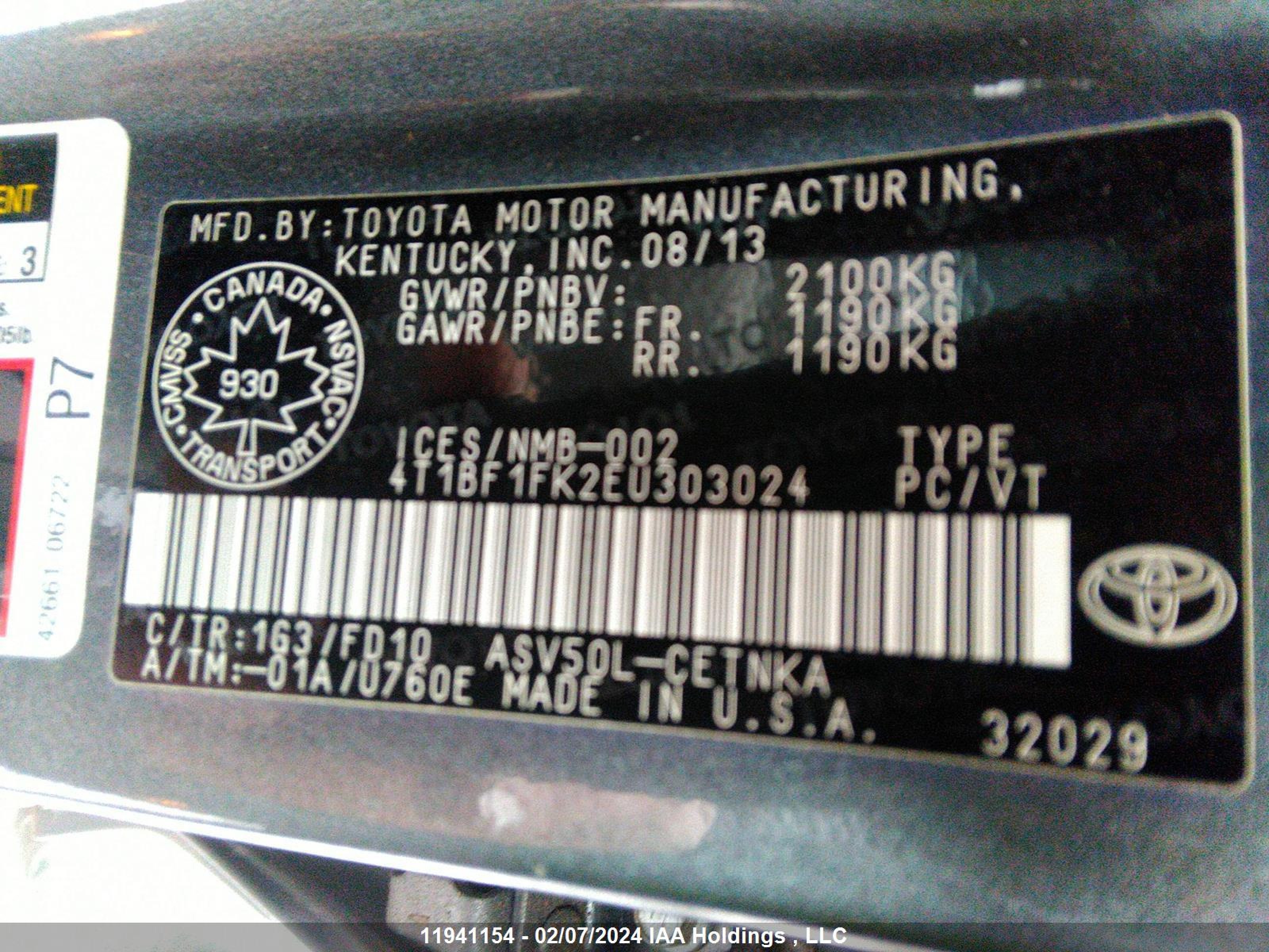 Photo 8 VIN: 4T1BF1FK2EU303024 - TOYOTA CAMRY 