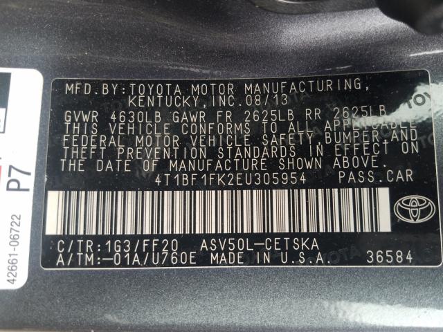 Photo 9 VIN: 4T1BF1FK2EU305954 - TOYOTA CAMRY L 