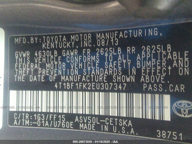 Photo 8 VIN: 4T1BF1FK2EU307347 - TOYOTA CAMRY 