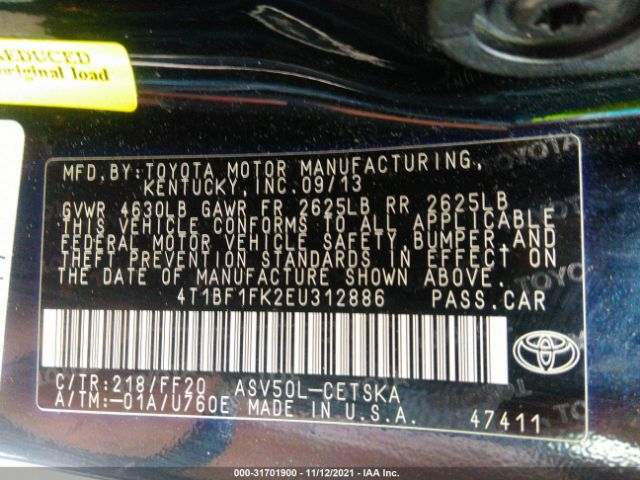 Photo 8 VIN: 4T1BF1FK2EU312886 - TOYOTA CAMRY 