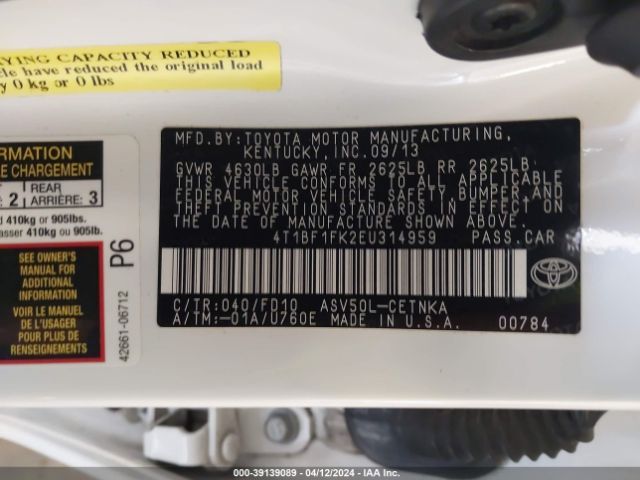 Photo 8 VIN: 4T1BF1FK2EU314959 - TOYOTA CAMRY 