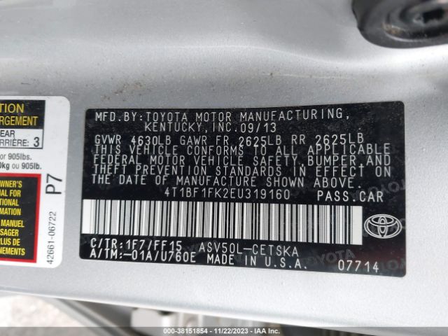 Photo 8 VIN: 4T1BF1FK2EU319160 - TOYOTA CAMRY 