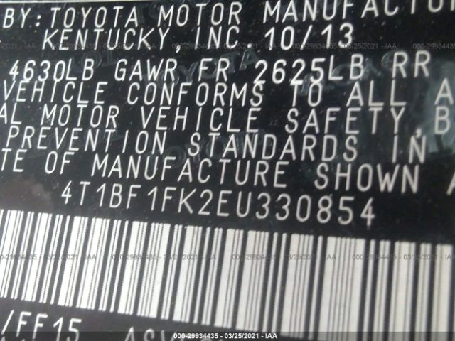 Photo 8 VIN: 4T1BF1FK2EU330854 - TOYOTA CAMRY 