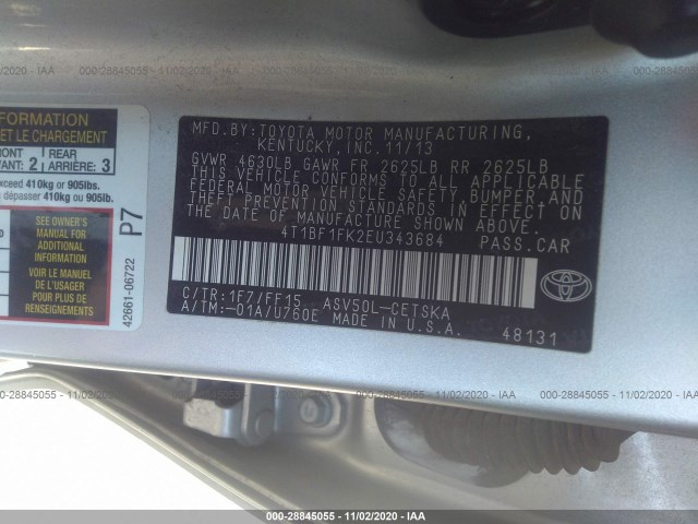 Photo 8 VIN: 4T1BF1FK2EU343684 - TOYOTA CAMRY 