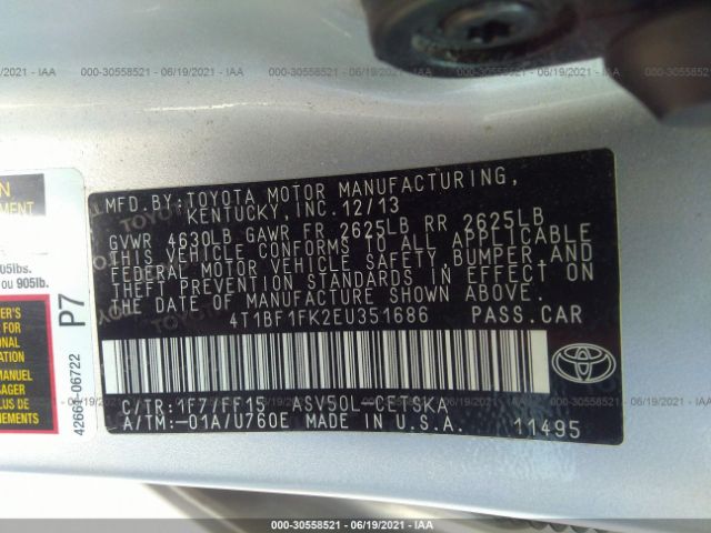 Photo 8 VIN: 4T1BF1FK2EU351686 - TOYOTA CAMRY 