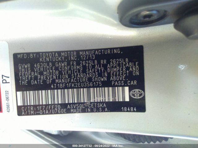 Photo 8 VIN: 4T1BF1FK2EU356175 - TOYOTA CAMRY 