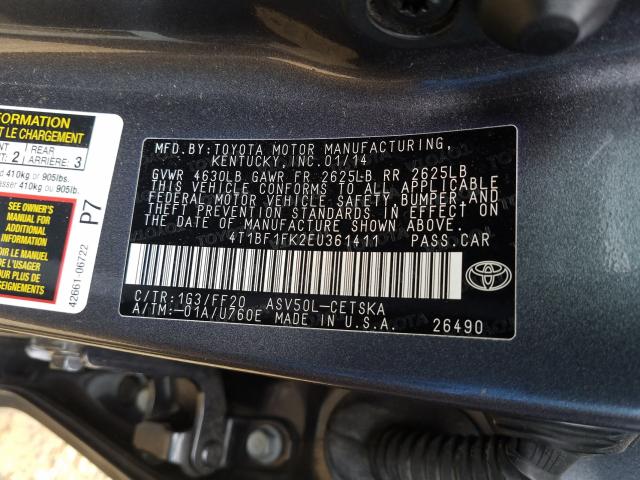 Photo 9 VIN: 4T1BF1FK2EU361411 - TOYOTA CAMRY L 