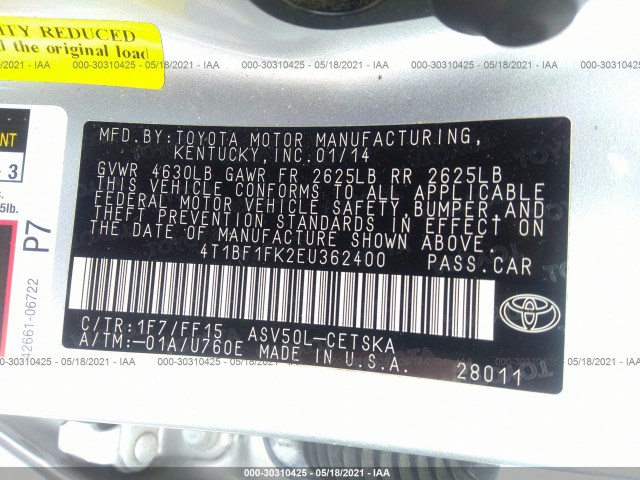 Photo 8 VIN: 4T1BF1FK2EU362400 - TOYOTA CAMRY 