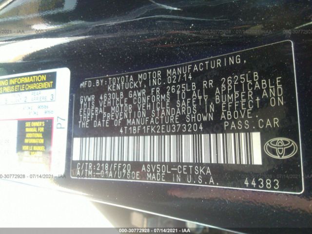 Photo 8 VIN: 4T1BF1FK2EU373204 - TOYOTA CAMRY 