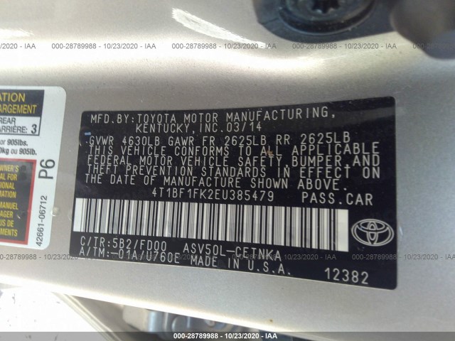 Photo 8 VIN: 4T1BF1FK2EU385479 - TOYOTA CAMRY 