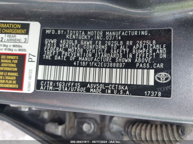 Photo 8 VIN: 4T1BF1FK2EU388897 - TOYOTA CAMRY 