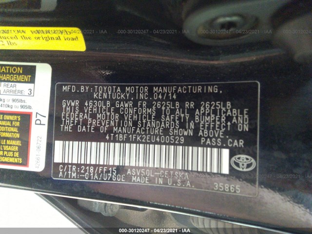 Photo 8 VIN: 4T1BF1FK2EU400529 - TOYOTA CAMRY 