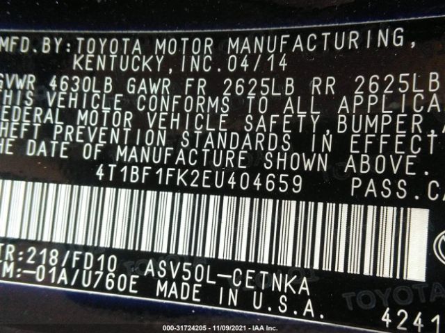 Photo 8 VIN: 4T1BF1FK2EU404659 - TOYOTA CAMRY 