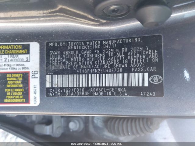 Photo 8 VIN: 4T1BF1FK2EU407738 - TOYOTA CAMRY 