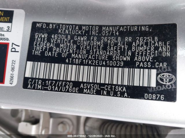 Photo 8 VIN: 4T1BF1FK2EU410039 - TOYOTA CAMRY 