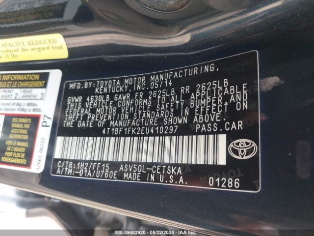 Photo 8 VIN: 4T1BF1FK2EU410297 - TOYOTA CAMRY 