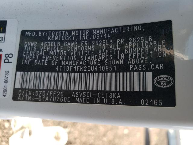 Photo 9 VIN: 4T1BF1FK2EU410851 - TOYOTA CAMRY L 