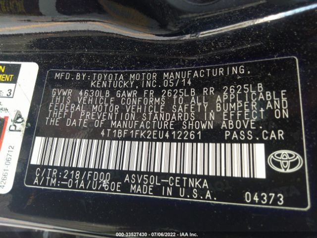 Photo 8 VIN: 4T1BF1FK2EU412261 - TOYOTA CAMRY 