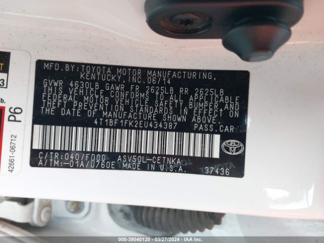 Photo 8 VIN: 4T1BF1FK2EU434387 - TOYOTA CAMRY 