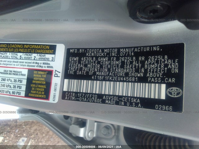 Photo 8 VIN: 4T1BF1FK2EU445681 - TOYOTA CAMRY 