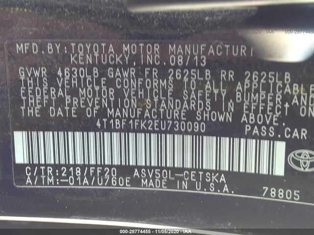 Photo 8 VIN: 4T1BF1FK2EU730090 - TOYOTA CAMRY 