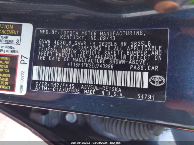 Photo 8 VIN: 4T1BF1FK2EU743986 - TOYOTA CAMRY 