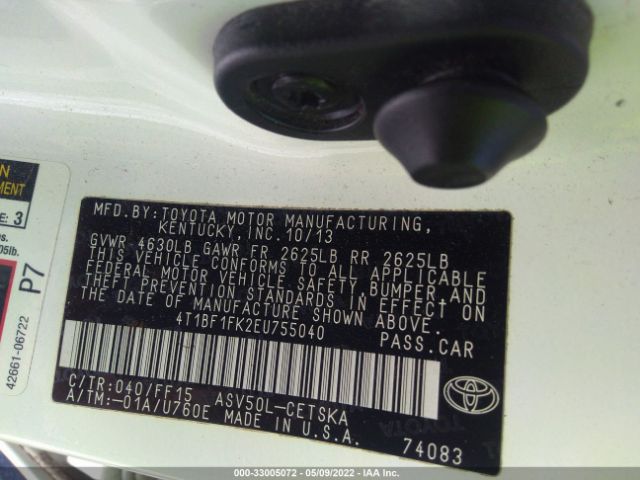 Photo 8 VIN: 4T1BF1FK2EU755040 - TOYOTA CAMRY 