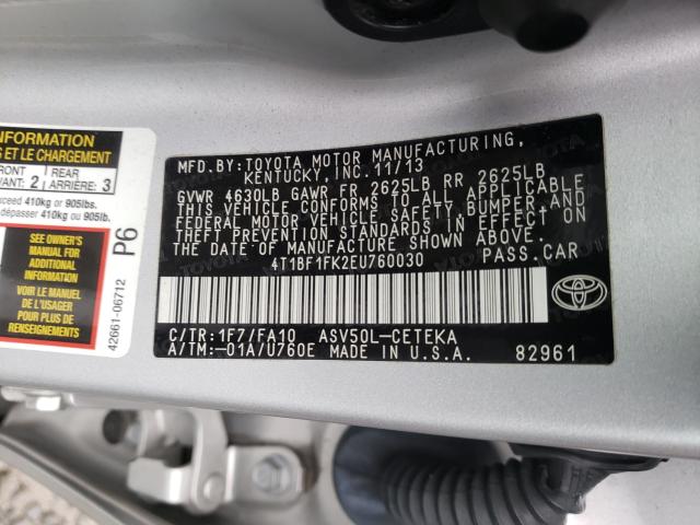 Photo 9 VIN: 4T1BF1FK2EU760030 - TOYOTA CAMRY L 