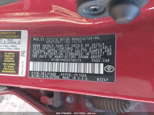 Photo 8 VIN: 4T1BF1FK2EU760173 - TOYOTA CAMRY 