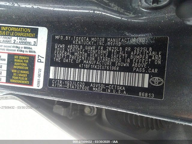 Photo 8 VIN: 4T1BF1FK2EU761968 - TOYOTA CAMRY 